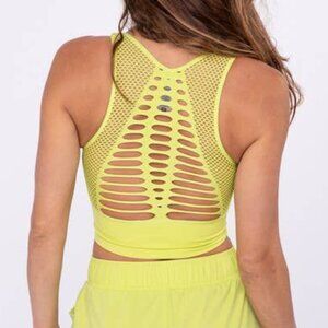 NWT Mono B Laser Cut Seamless Sports Bra Yellow Size Small